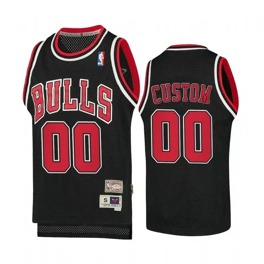 Youth Custom Chicago Bulls Hardwood Classics Jersey - Black