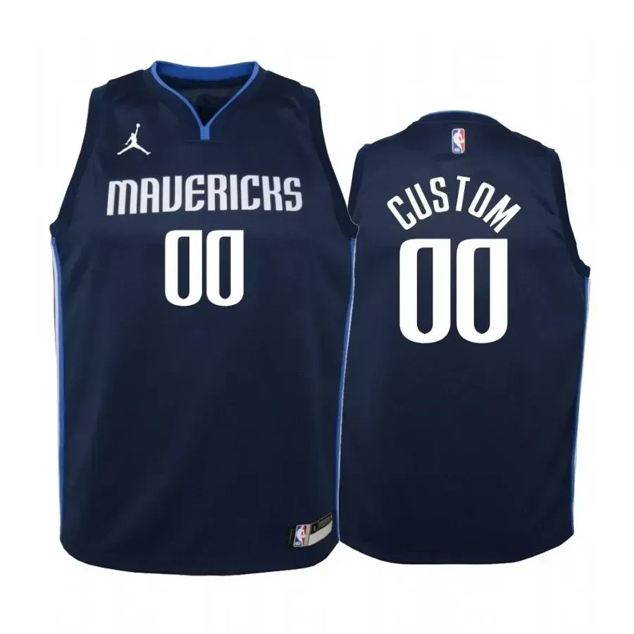 Youth Custom Dallas Mavericks Navy Statet Jersey Jumpman
