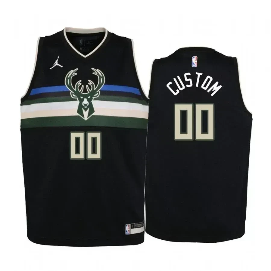 Youth Custom Milwaukee Bucks Black Statet Jersey Jumpman