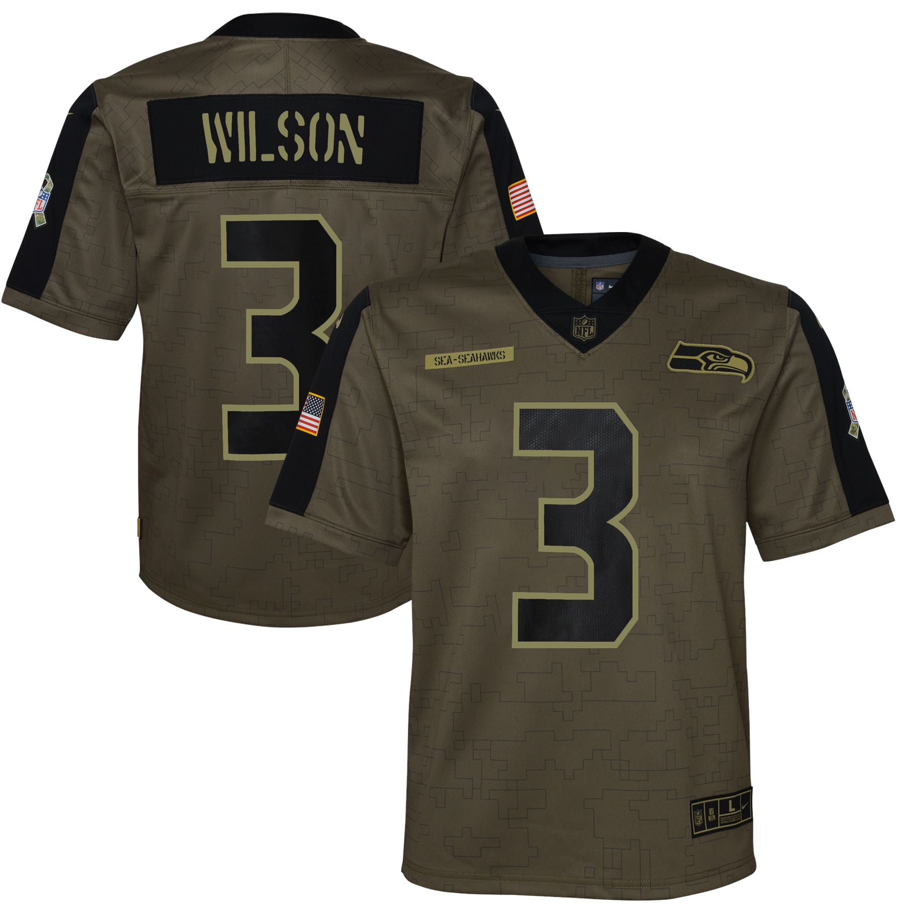 Youth Dallas Seattle Seahawks Russell Wilson Olive Salute To Service Game Jersey Js6043