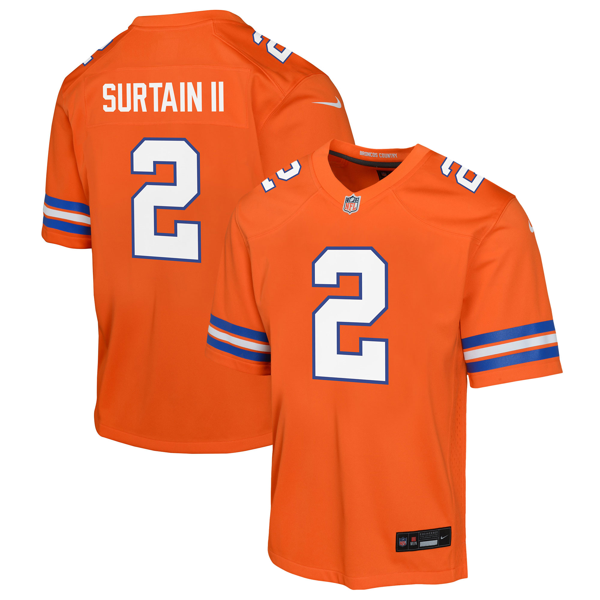 Youth Denver Broncos Patrick Surtain Ii Orange Mile High Collection 1977 Throwback Game Jersey Js5520