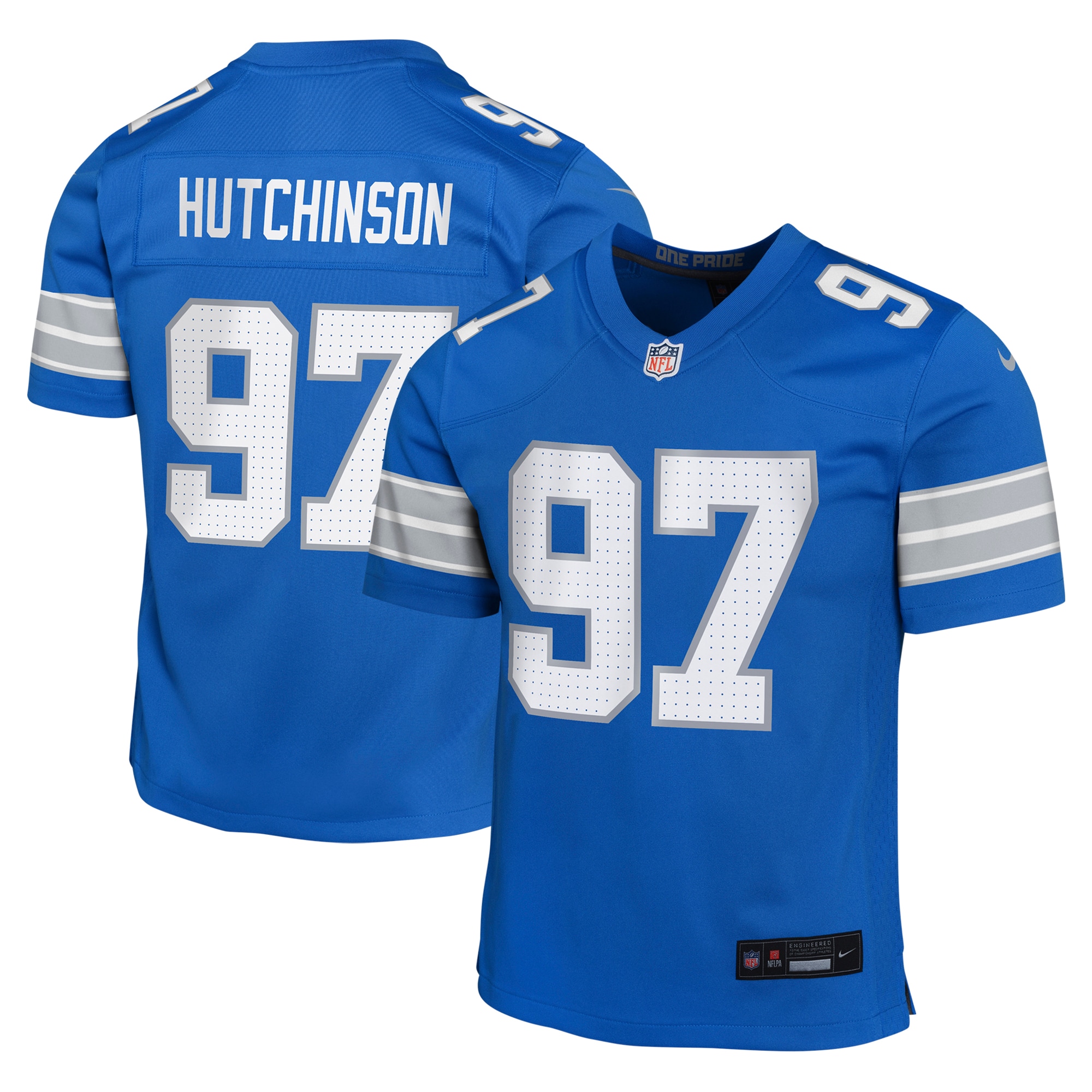 Youth Detroit Lions Aidan Hutchinson Blue Team Player Game Jersey Js5319