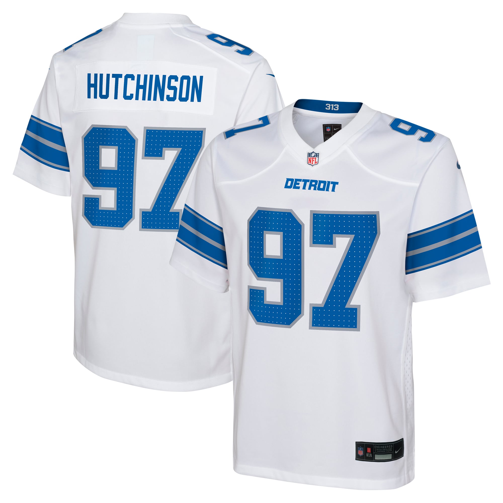 Youth Detroit Lions Aidan Hutchinson White Player Game Jersey Js6784