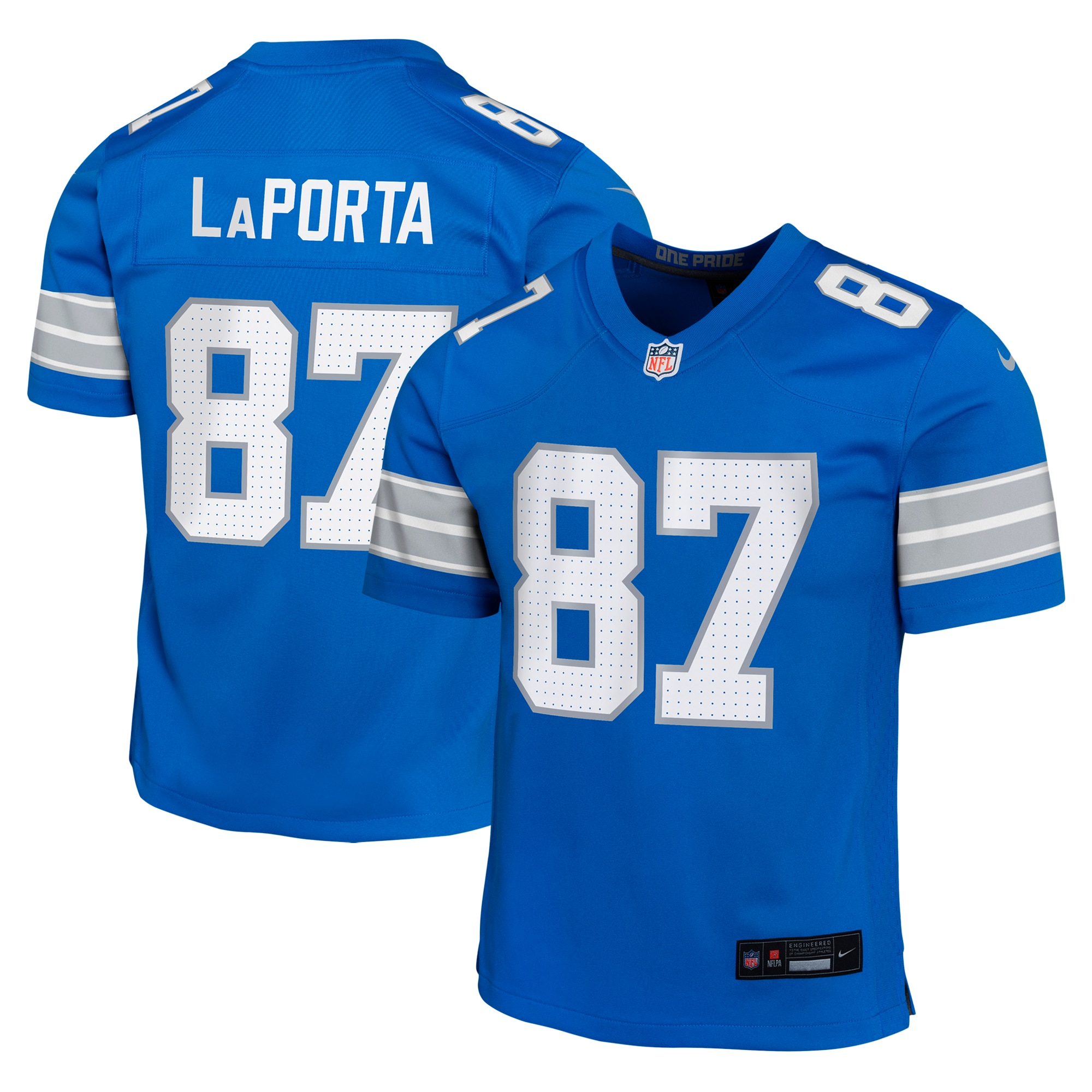 Youth Detroit Lions Sam Laporta Blue Team Player Game Jersey Js2393