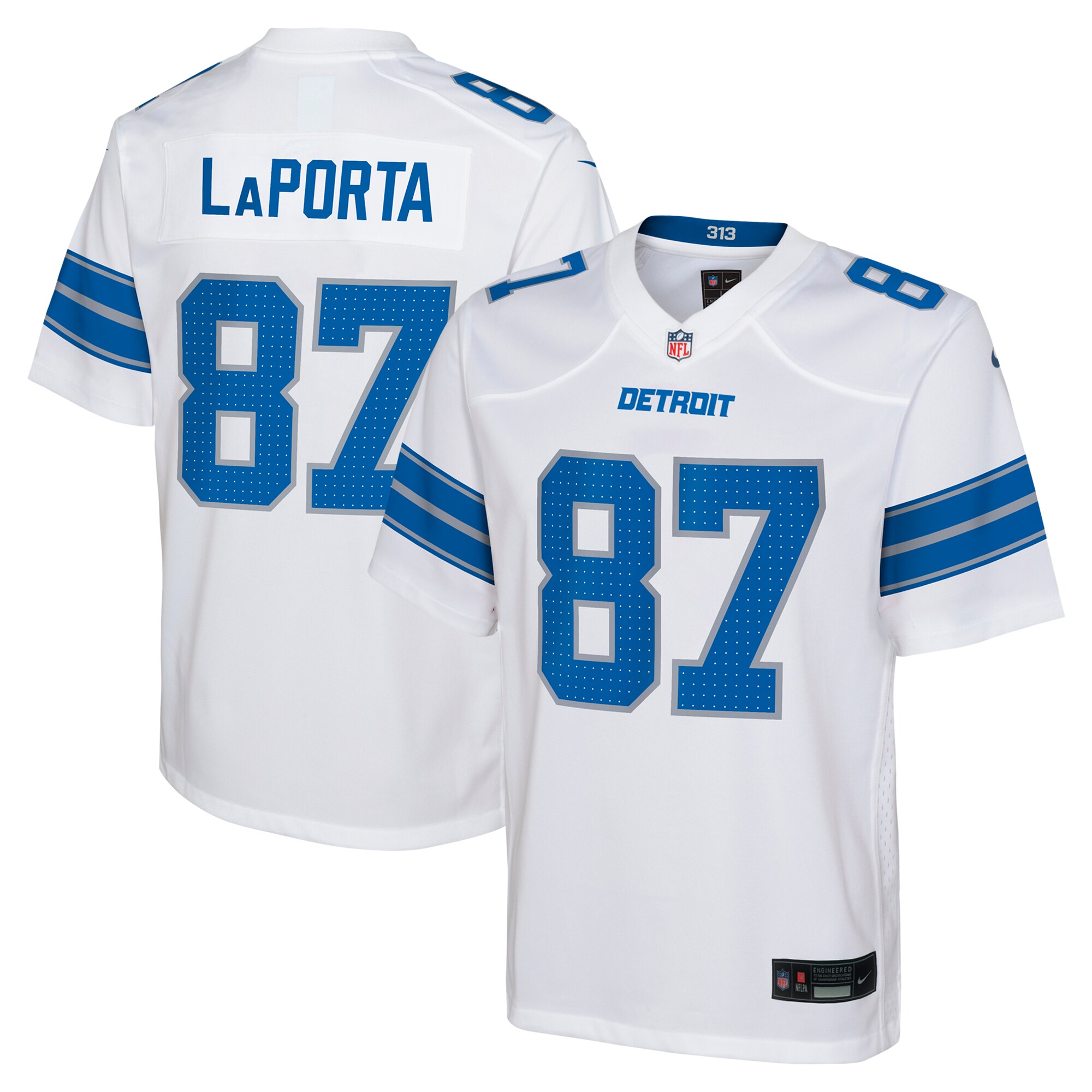 Youth Detroit Lions Sam Laporta White Player Game Jersey Js7731