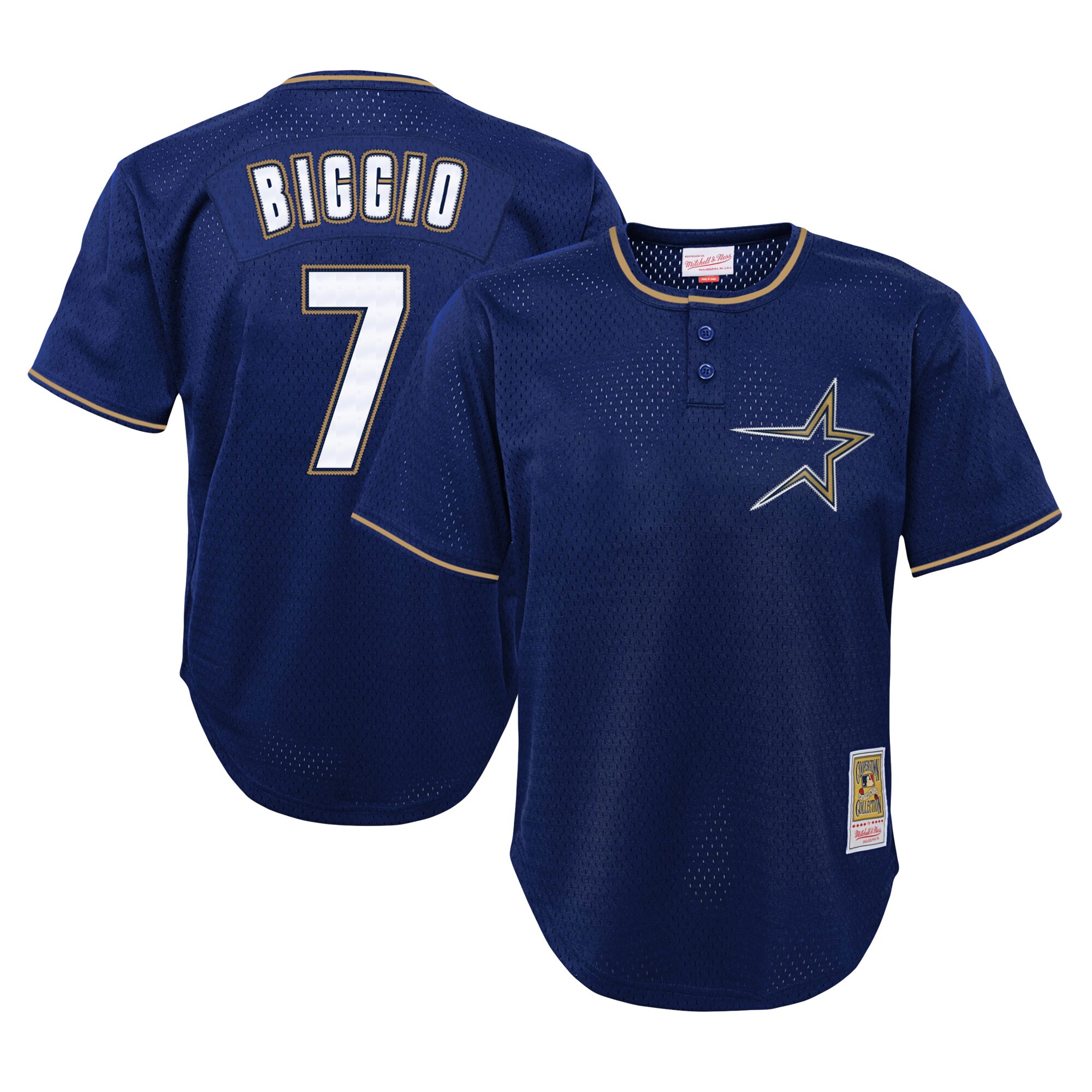 Youth Houston Astros Craig Biggio Mitchell & Ness Navy Cooperstown Collection Mesh Batting Practice Jersey
