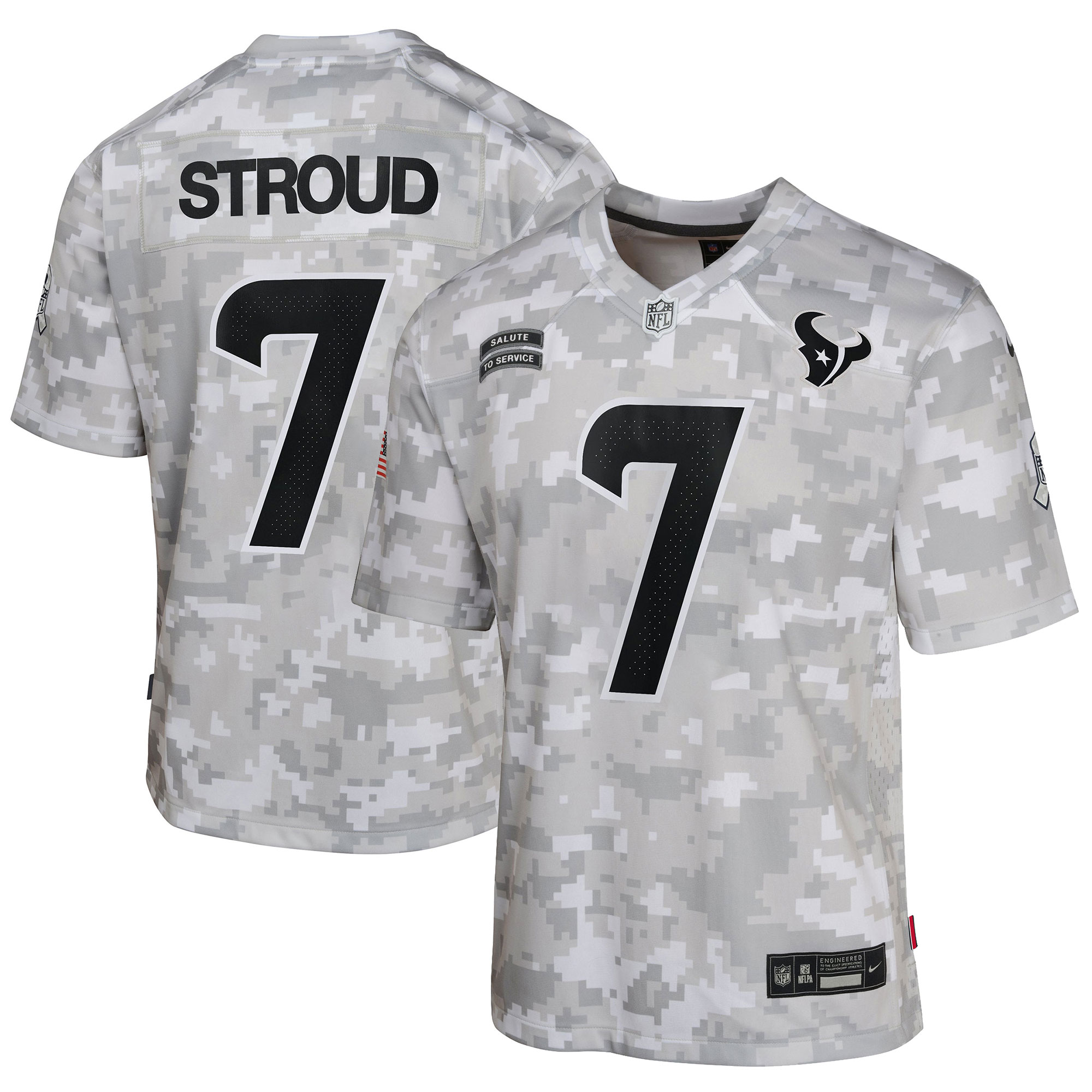 Youth Houston Texans C.j. Stroud Arctic Camo 2024 Salute To Service Game Jersey Js8233