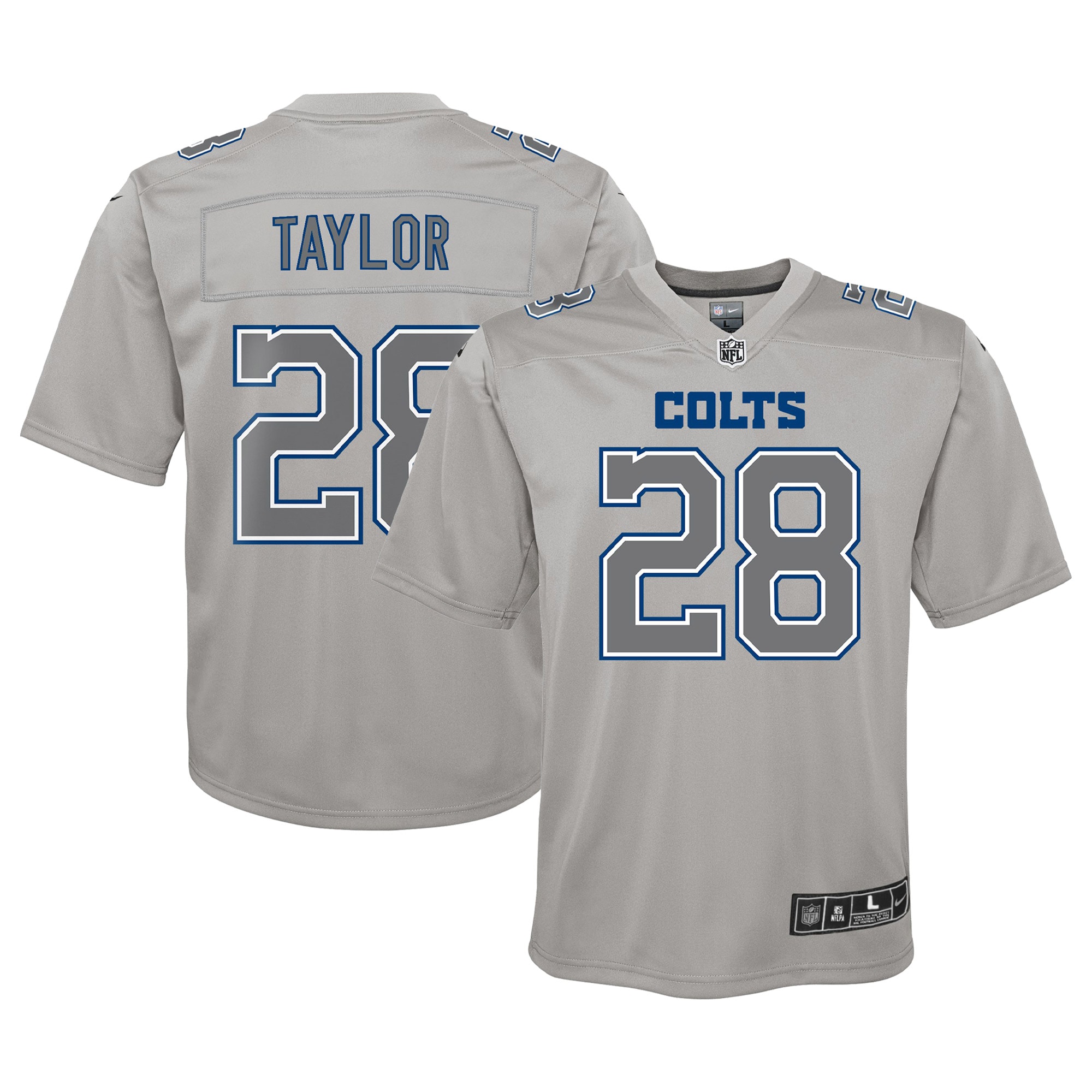 Youth Indianapolis Colts Jonathan Taylor Gray Atmosphere Game Jersey Js4421