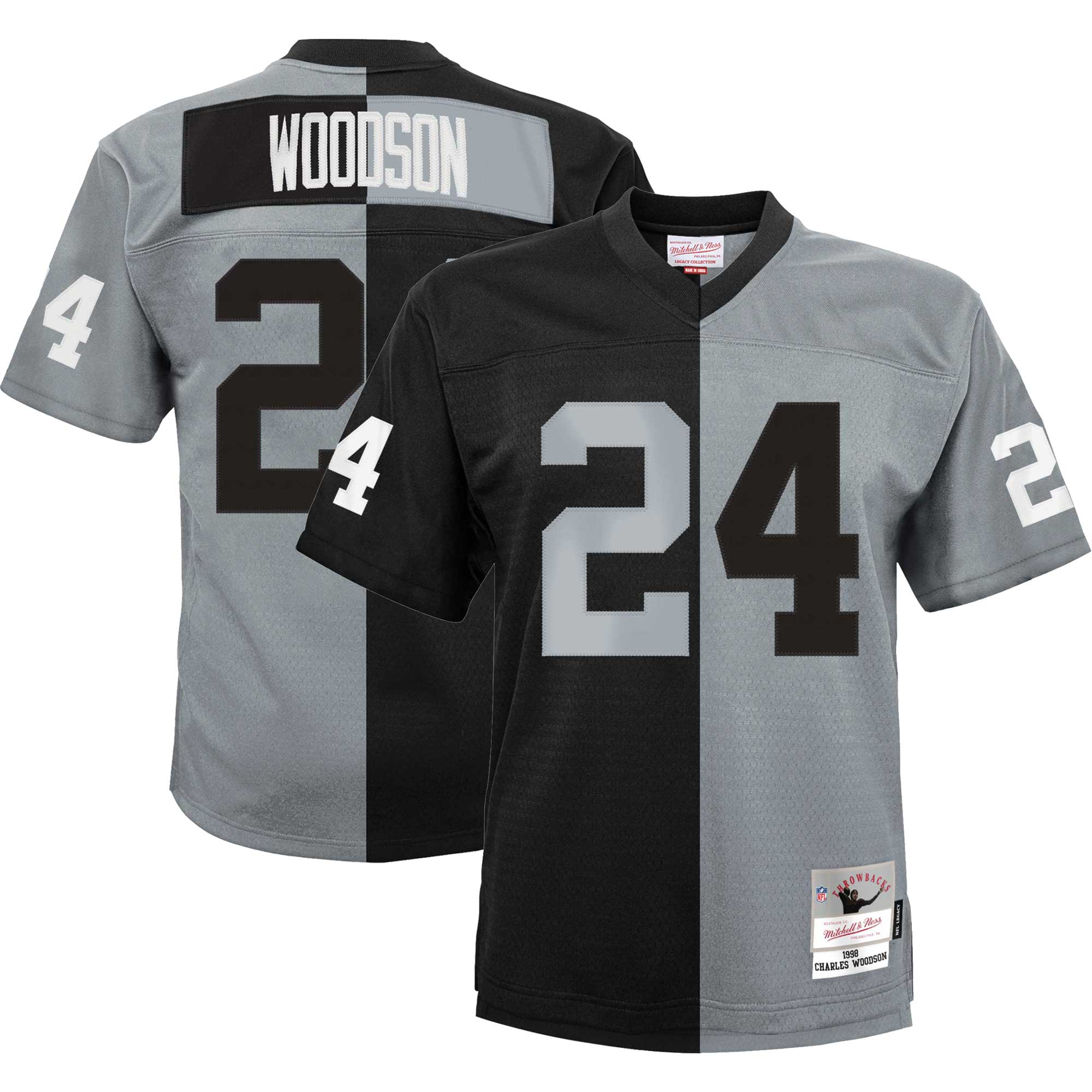 Youth Las Vegas Raiders Charles Woodson Mitchell & Ness Black/silver Split Legacy Jersey Js6545
