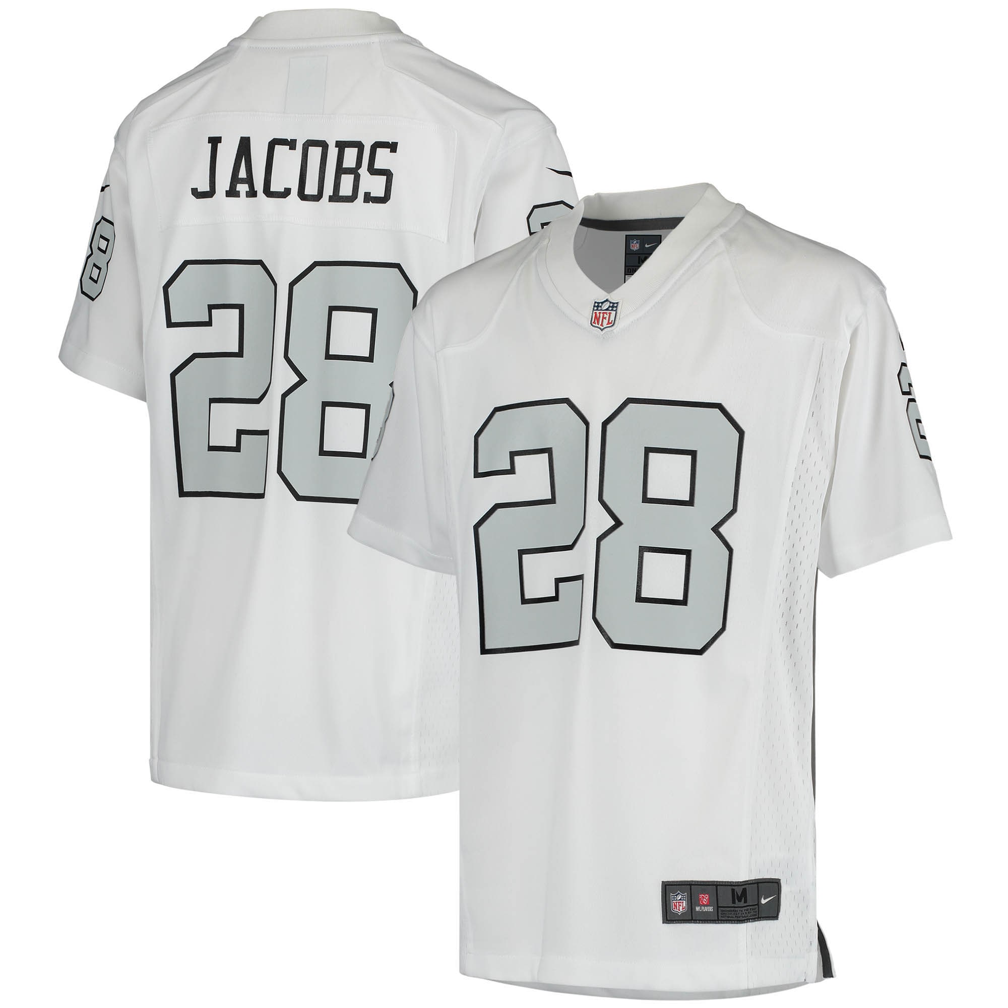Youth Las Vegas Raiders Josh Jacobs White Color Rush Game Jersey Js6070