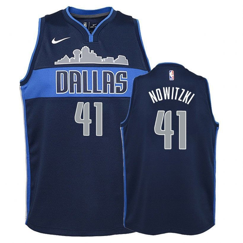 Youth Mavericks Dirk Nowitzki 41 Statet Navy Jersey