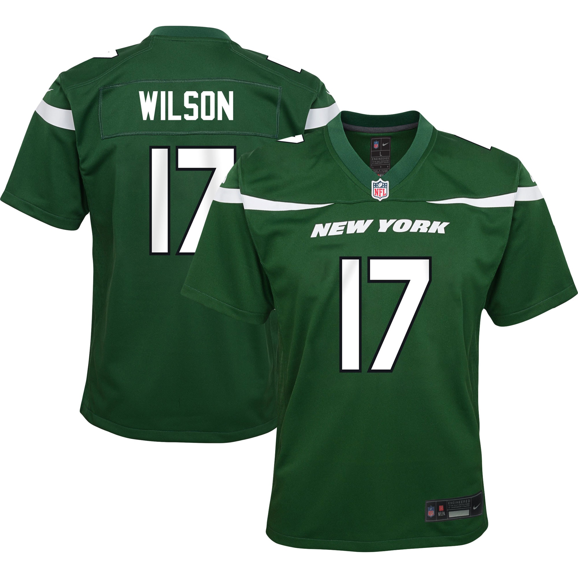 Youth New York Jets Garrett Wilson Green Game Jersey Js3224
