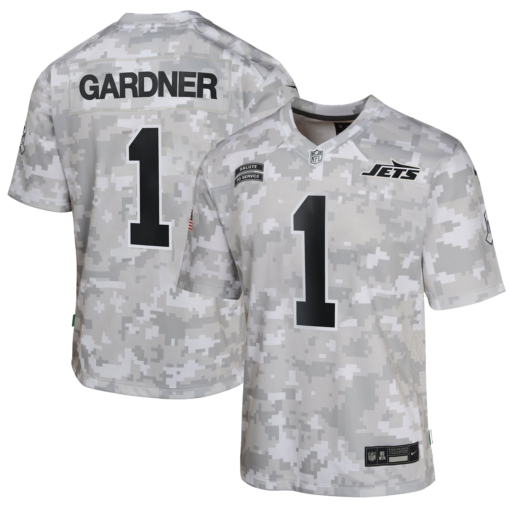 Youth New York Jets Sauce Gardner Arctic Camo 2024 Salute To Service Game Jersey Js2363