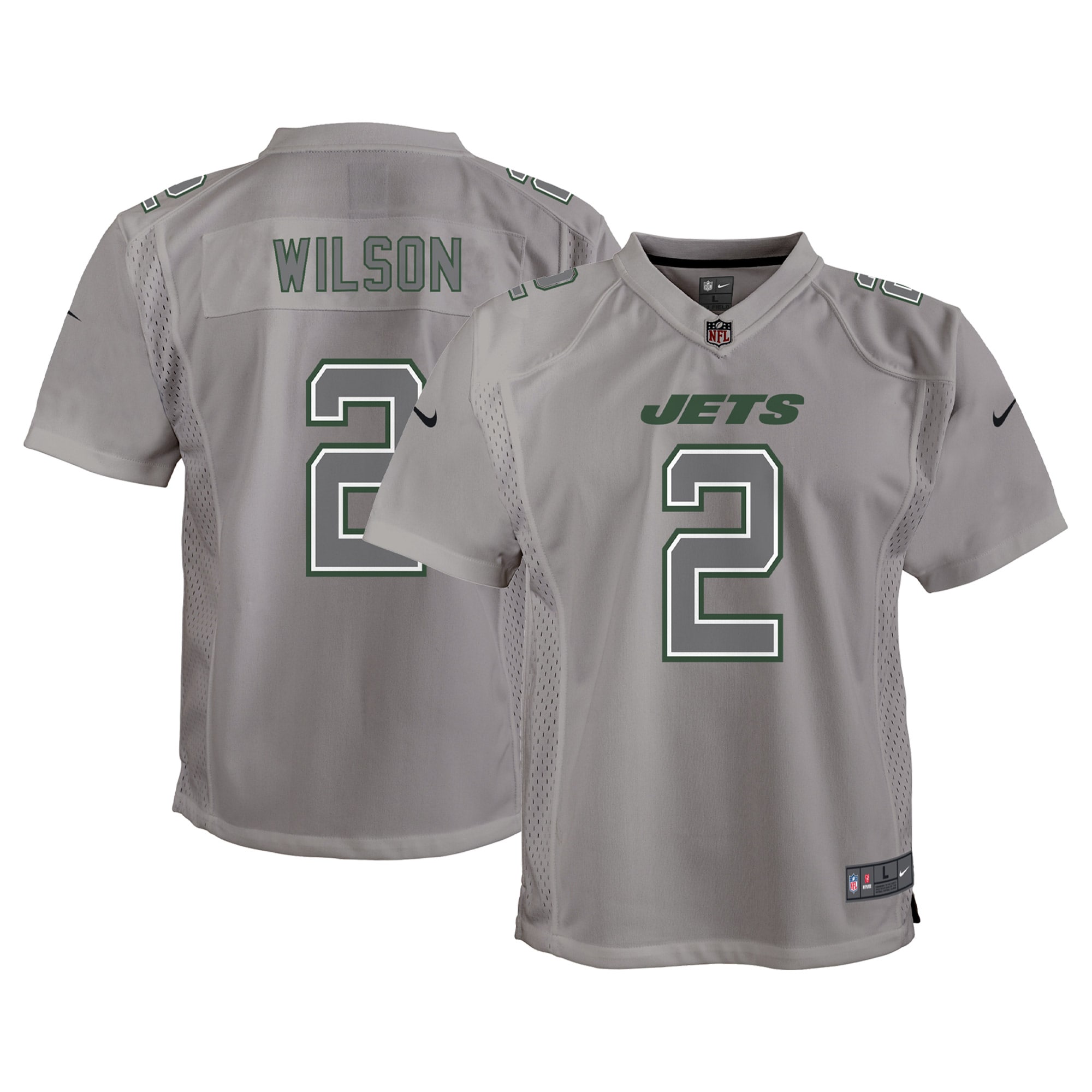 Youth New York Jets Zach Wilson Gray Atmosphere Game Jersey Js8176