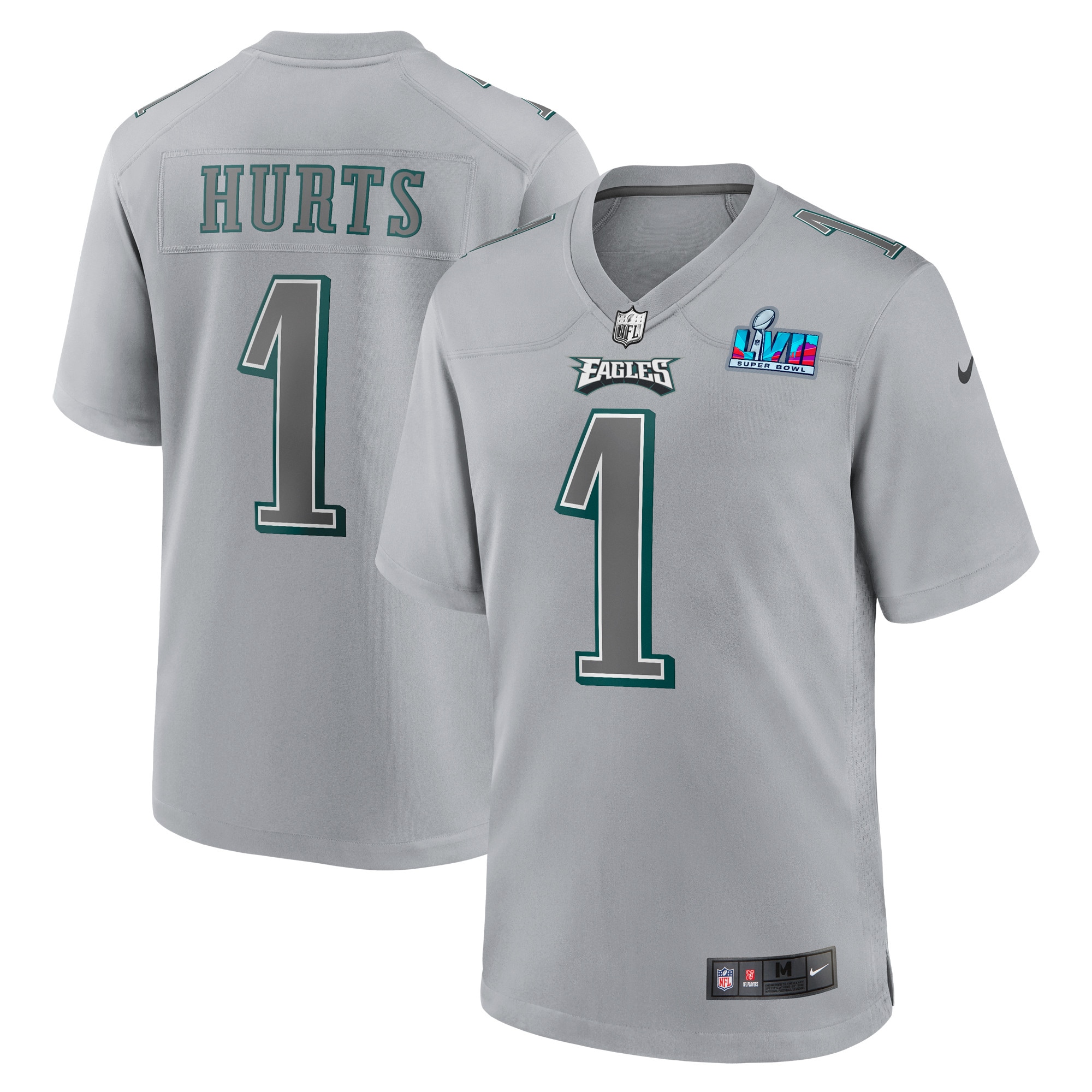Youth Philadelphia Eagles Jalen Hurts Gray Super Bowl Lvii Patch Atmosphere Fashion Game Jersey Js9406