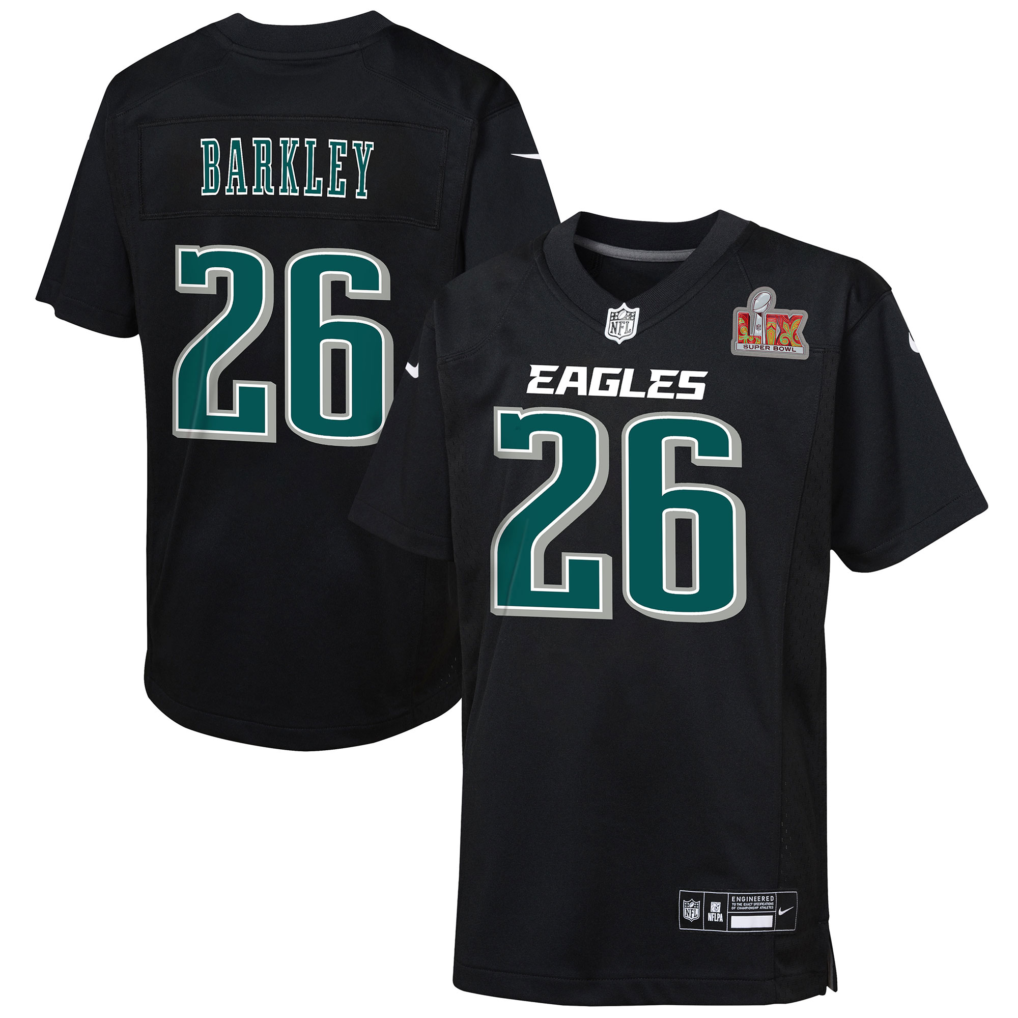 Youth Philadelphia Eagles Saquon Barkley Carbon Black Super Bowl Lix Patch Fashion Game Player Jersey Js3063