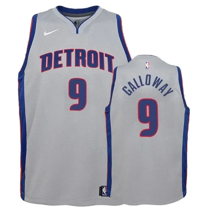 Youth Pistons Langston Galloway 9 Statet Gray Jersey