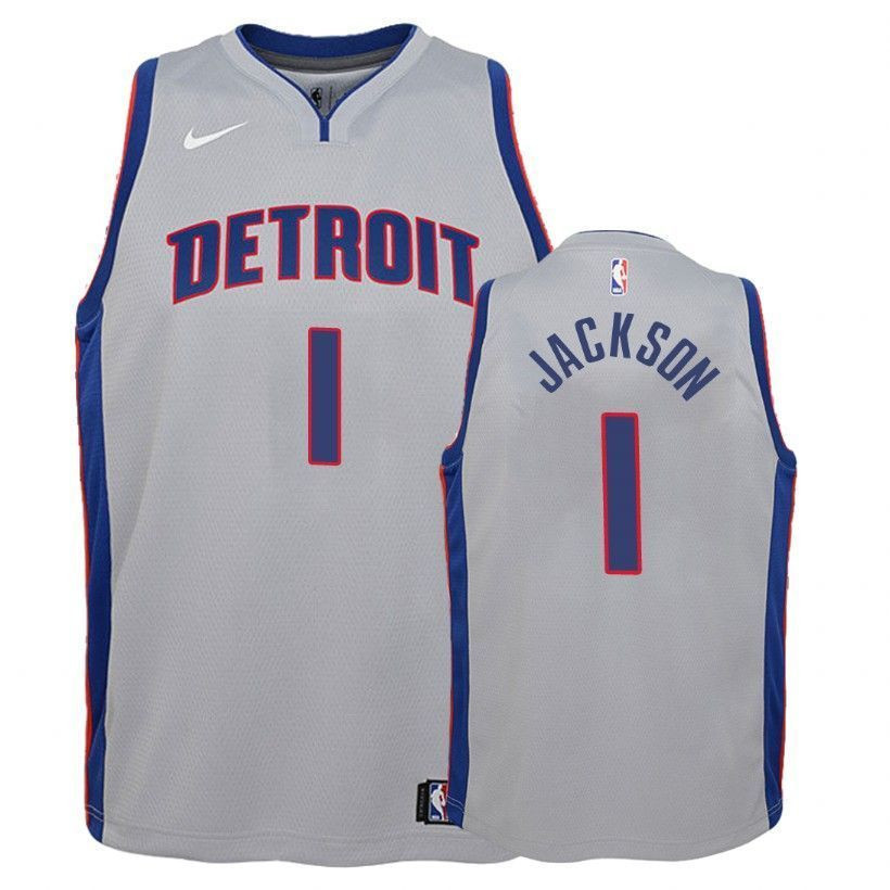Youth Pistons Reggie Jackson 1 Statet Gray Jersey