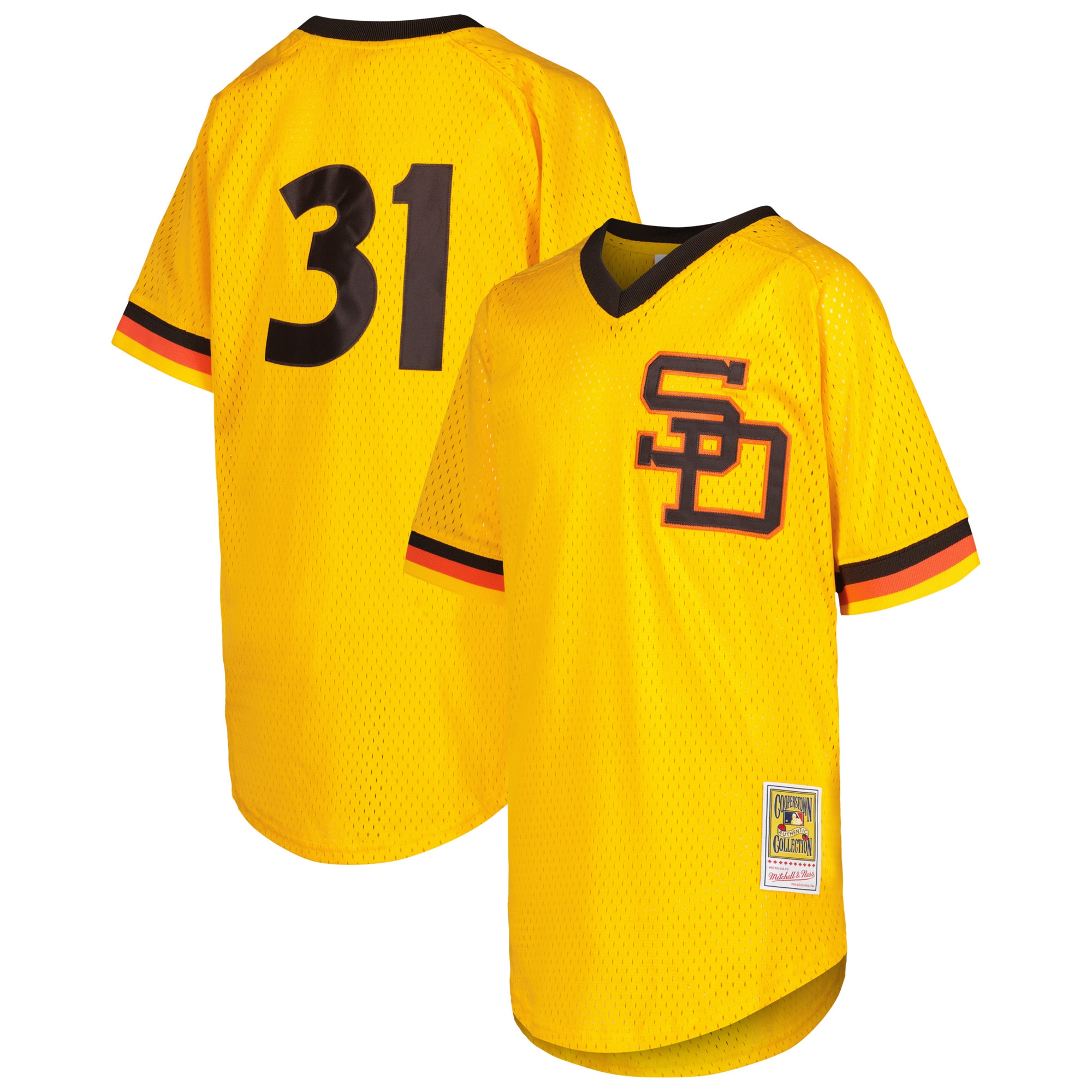 Youth San Diego Padres Dave Winfield Mitchell & Ness Gold Cooperstown Collection Mesh Batting Practice Jersey