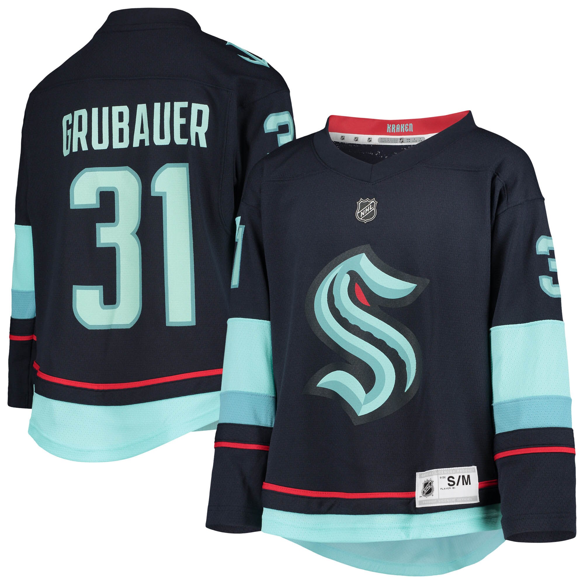 Youth Seattle Kraken Philipp Grubauer Deep Sea Blue Home Player Jersey