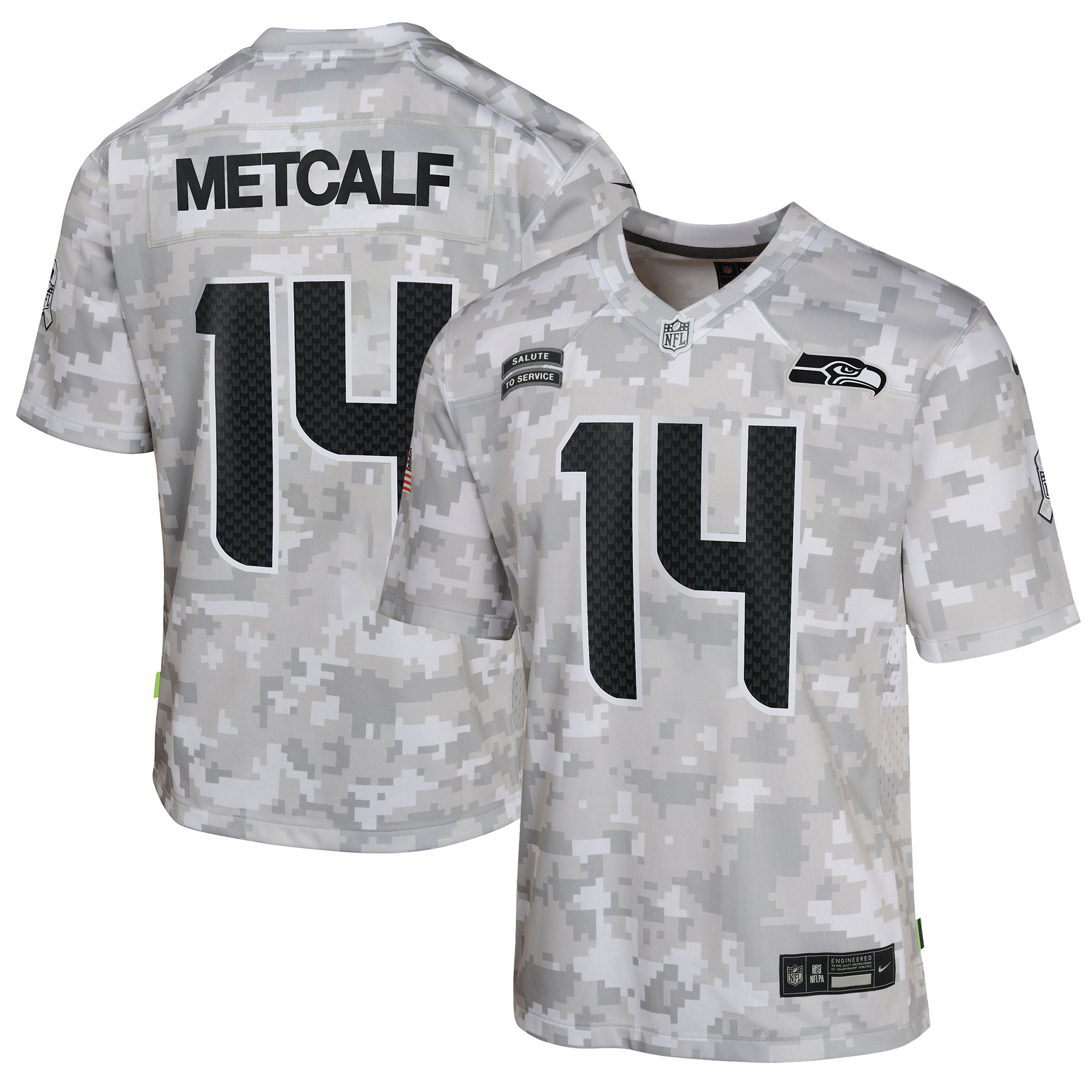 Youth Seattle Seahawks Dk Metcalf Arctic Camo 2024 Salute To Service Game Jersey Js3988