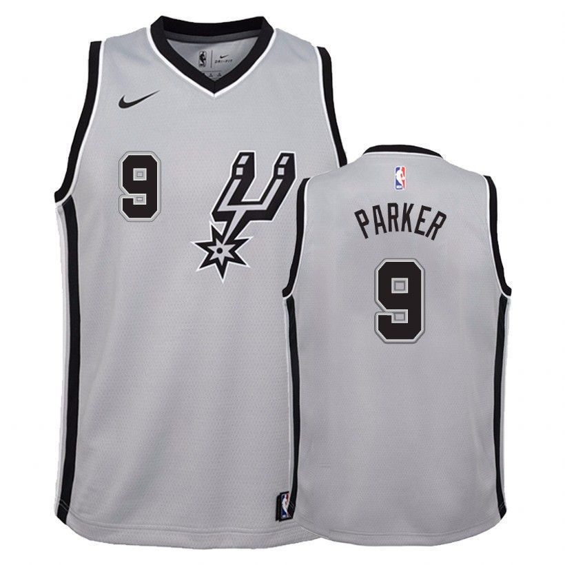 Youth Spurs Tony Parker 9 Statet Silver Jersey