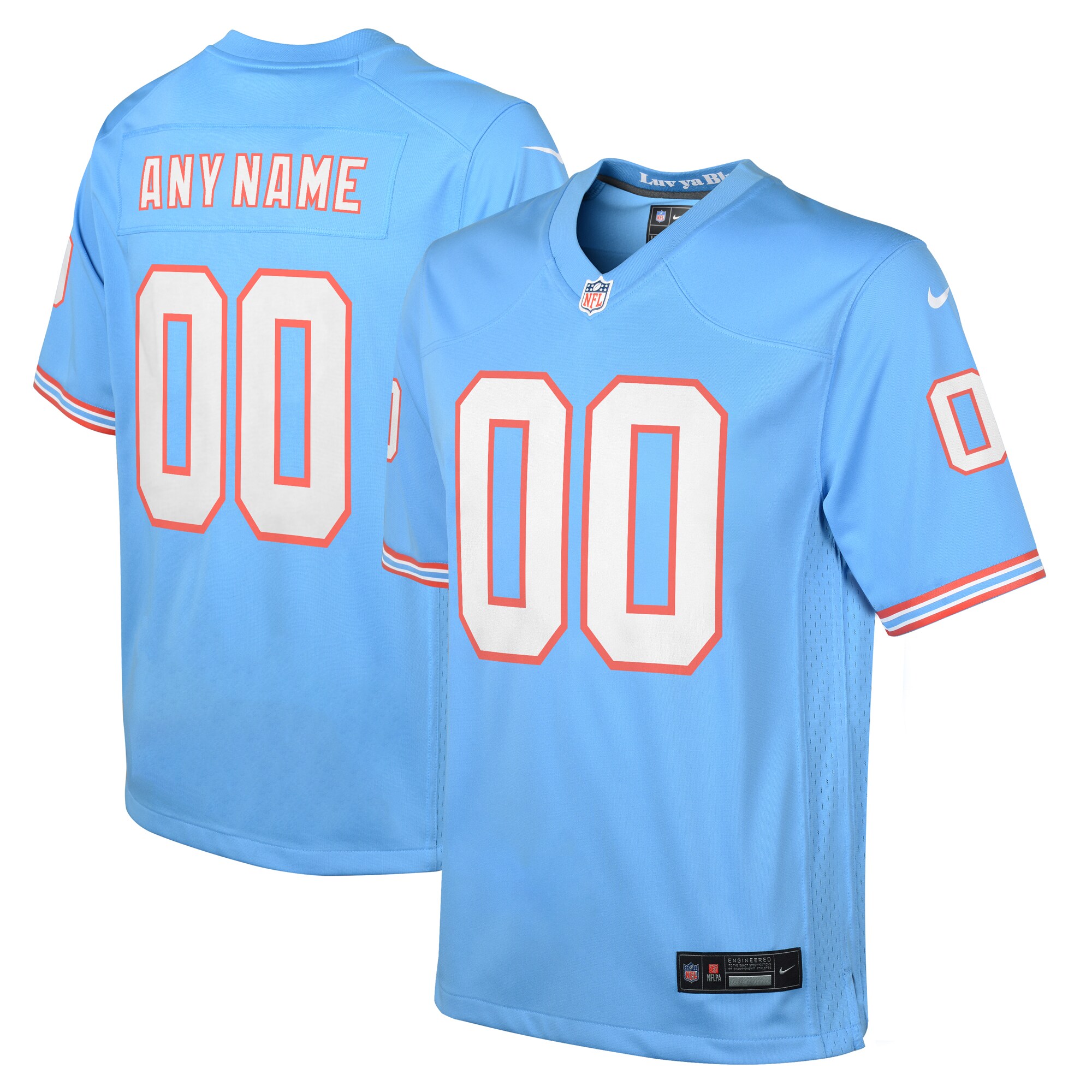 Youth Tennessee Titans Light Blue Oilers Throwback Custom Game Jersey Js9098