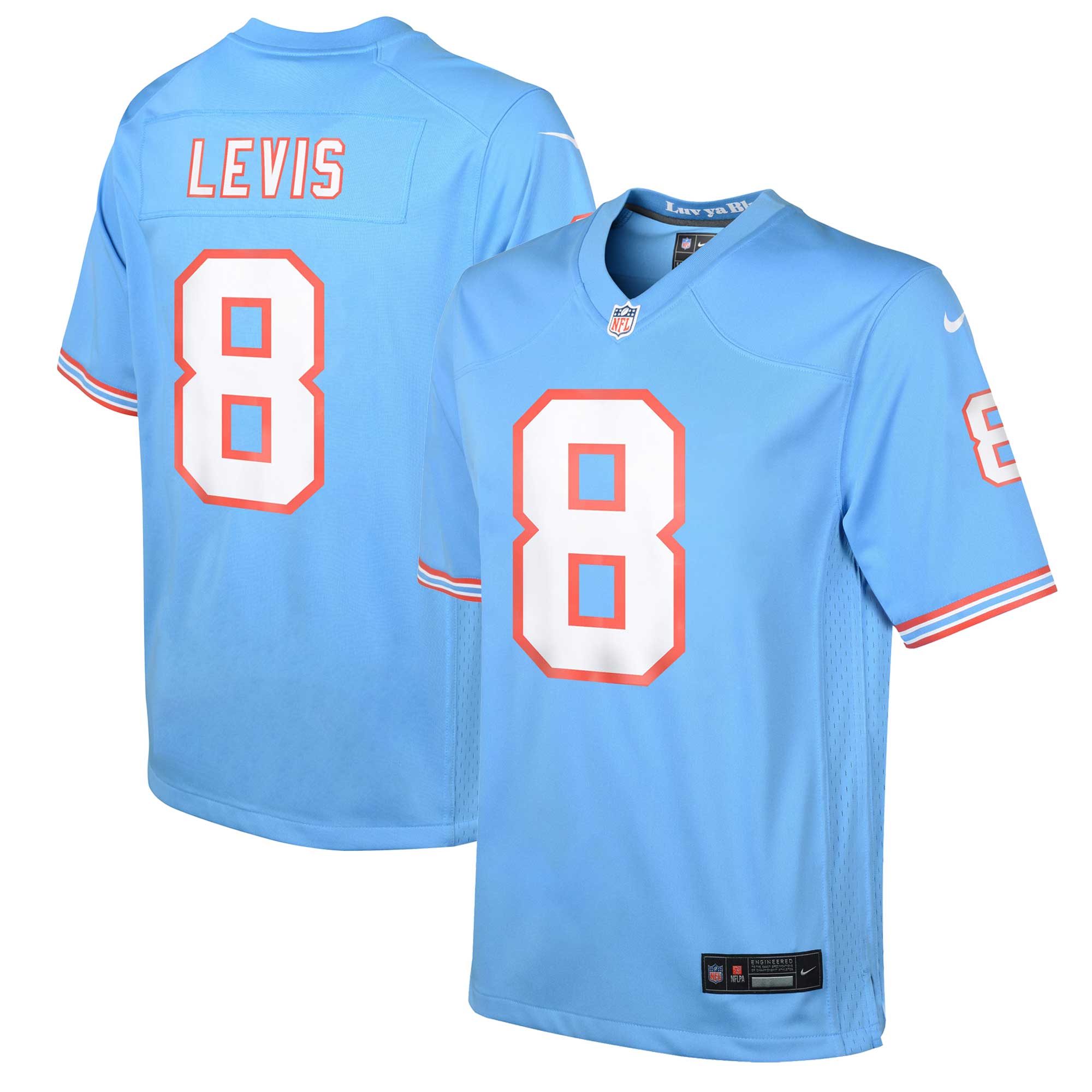 Youth Tennessee Titans Will Levis Light Blue Oilers Throwback Alt2 Player Game Jersey Js2105