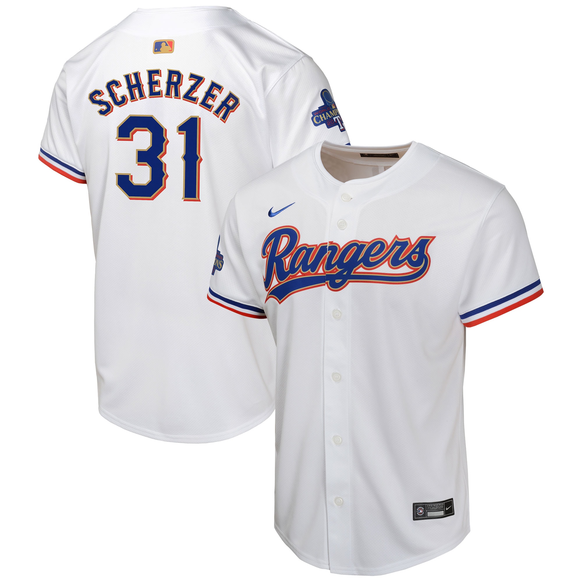 Youth Texas Rangers Max Scherzer White 2024 Gold Collection Limited Player Jersey