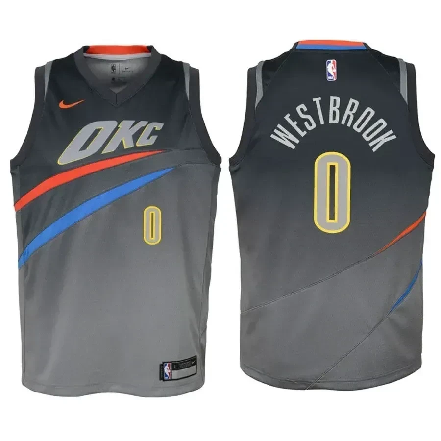Youth Thunder Russell Westbrook 0 City Edition Gray Jersey