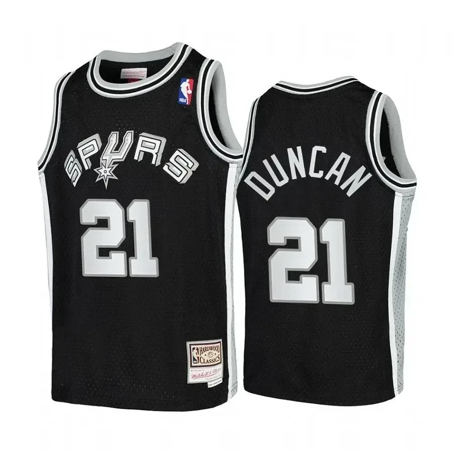 Youth Tim Duncan San Antonio Spurs Hardwood Classics Jersey - Black