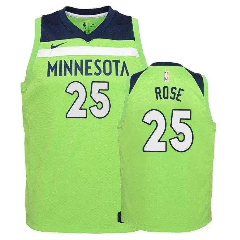 Youth Timberwolves Derrick Rose 25 Statet Green Jersey