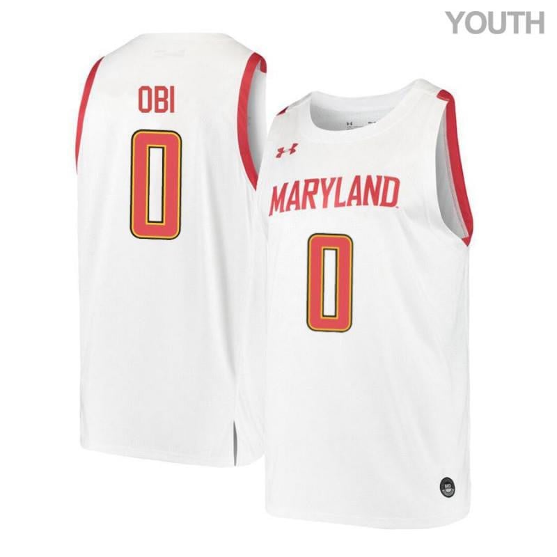Youth Under Armour 0 Sean Obi White Retro Maryland Terrapins Basketball Jersey