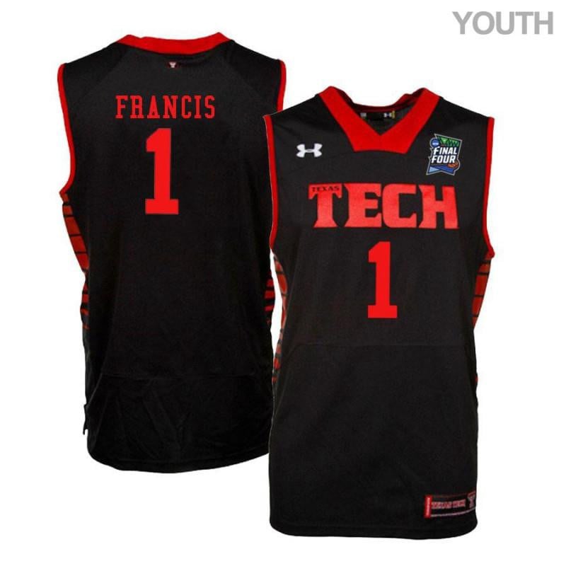 Youth Under Armour 1 Brandone Francis Black Texas Tech Red Raiders Basketball Jersey
