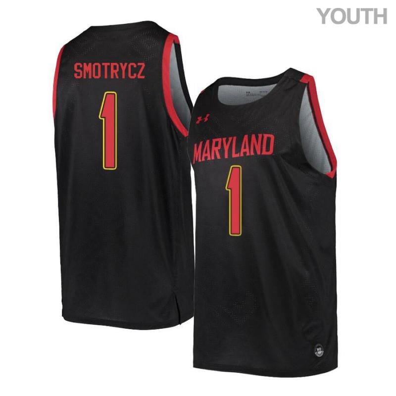 Youth Under Armour 1 Evan Smotrycz Black Retro Maryland Terrapins Basketball Jersey