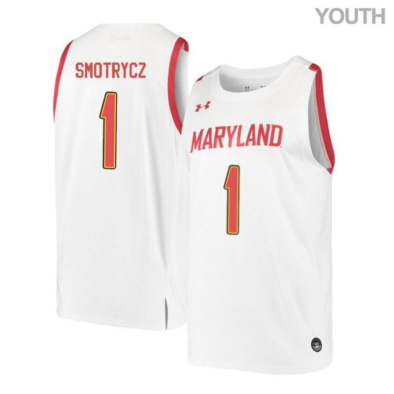 Youth Under Armour 1 Evan Smotrycz White Retro Maryland Terrapins Basketball Jersey