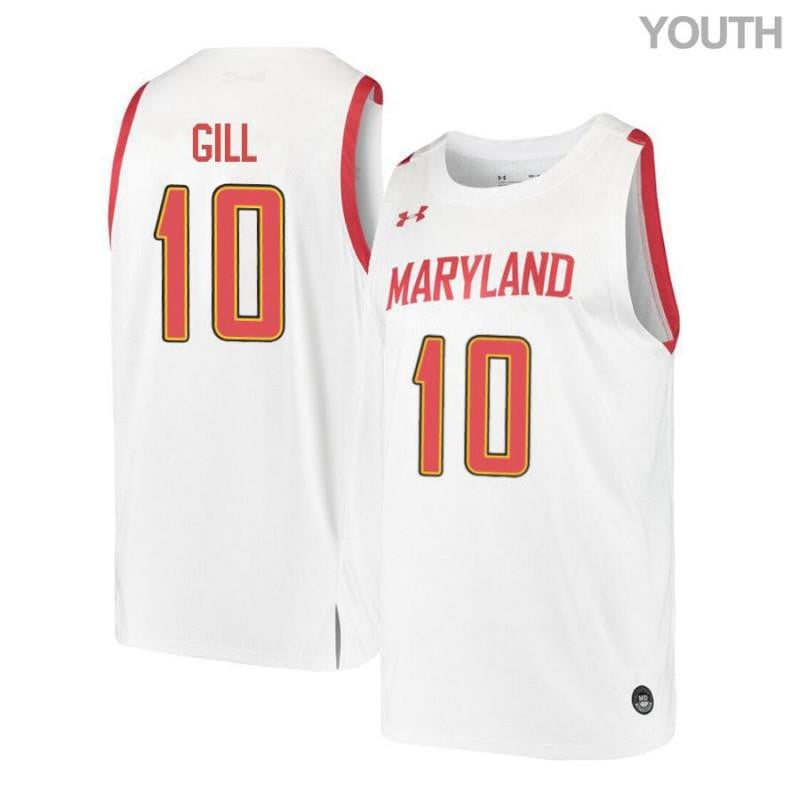 Youth Under Armour 10 Lg Gill White Retro Maryland Terrapins Basketball Jersey