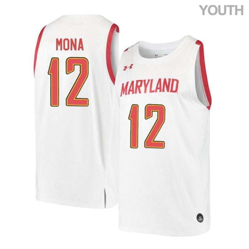 Youth Under Armour 12 Reese Mona White Retro Maryland Terrapins Basketball Jersey