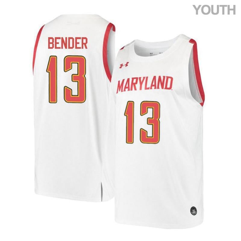 Youth Under Armour 13 Ivan Bender White Retro Maryland Terrapins Basketball Jersey
