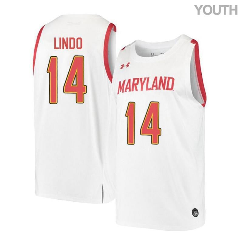 Youth Under Armour 14 Ricky Lindo White Retro Maryland Terrapins Basketball Jersey