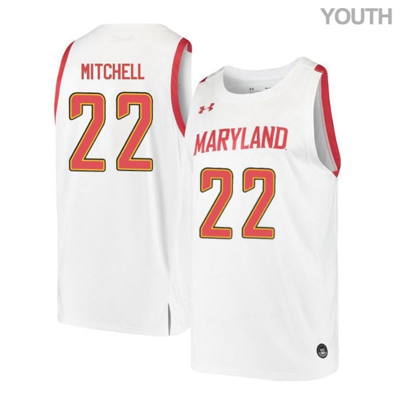 Youth Under Armour 22 Makhel Mitchell White Retro Maryland Terrapins Basketball Jersey