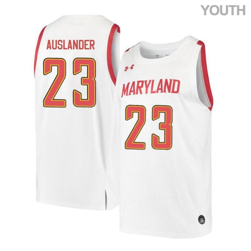 Youth Under Armour 23 Kent Auslander White Retro Maryland Terrapins Basketball Jersey