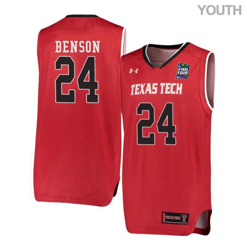 Youth Under Armour 24 Avery Benson Red Texas Tech Red Raiders Basketball Jersey
