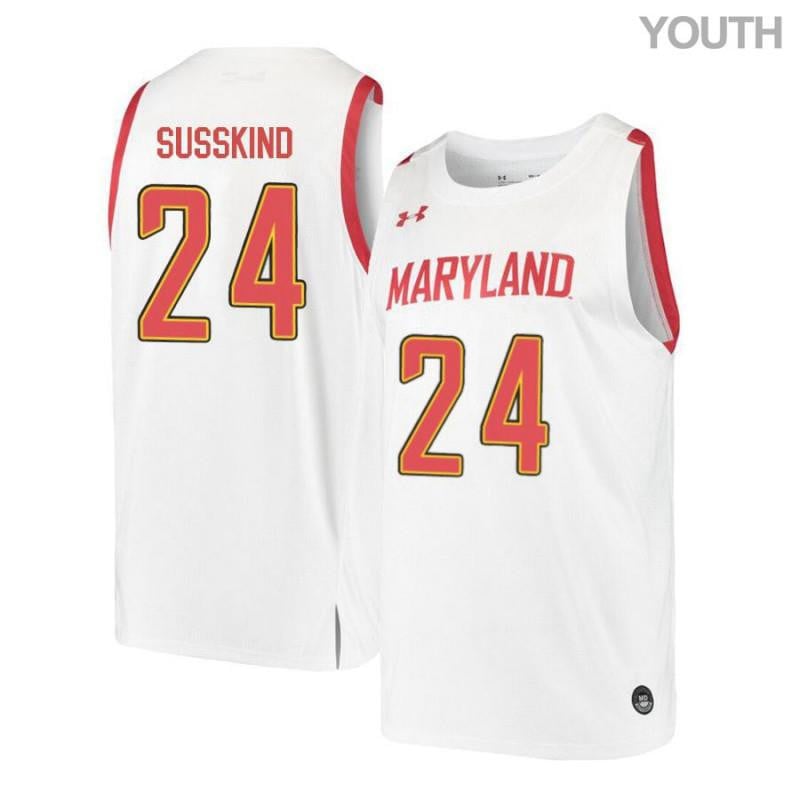 Youth Under Armour 24 Jacob Susskind White Retro Maryland Terrapins Basketball Jersey