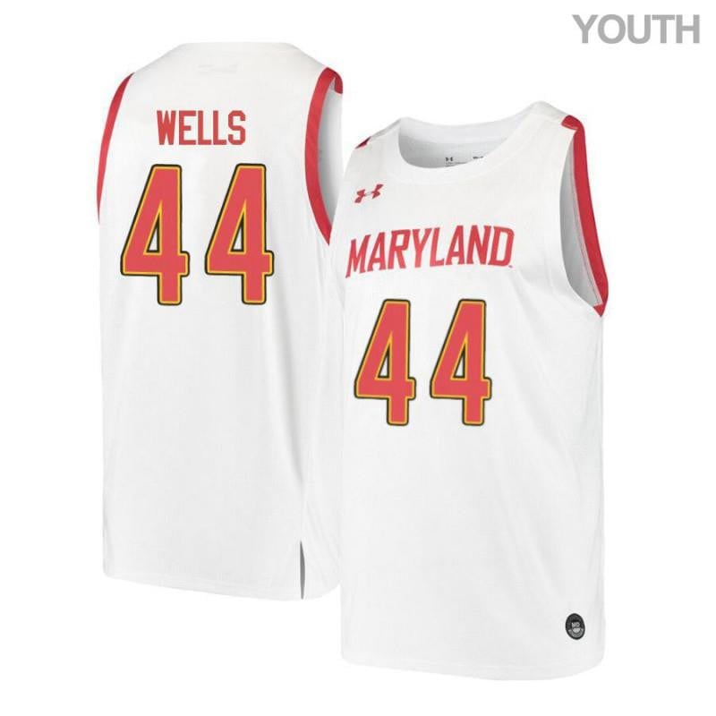 Youth Under Armour 44 Dez Wells White Retro Maryland Terrapins Basketball Jersey