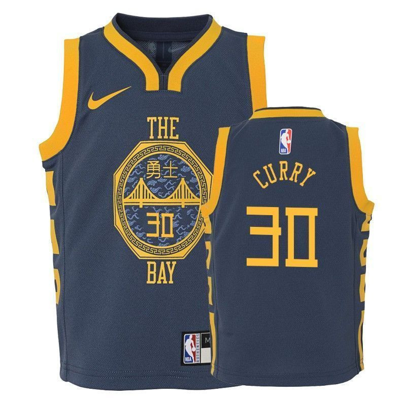 Youth Warriors Stephen Curry 30 City Navy Jersey