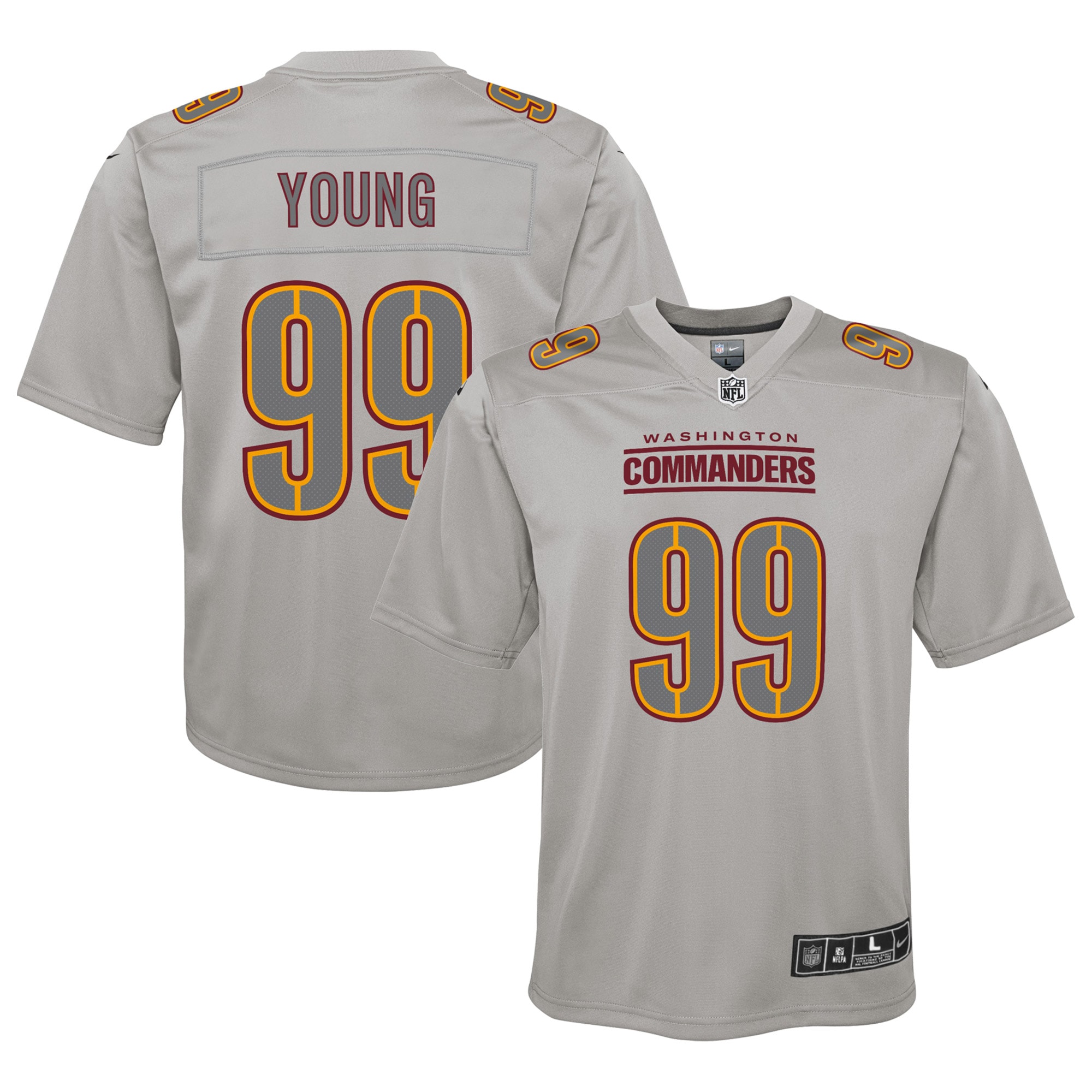 Youth Washington Commanders Chase Young Gray Atmosphere Fashion Game Jersey Js7427