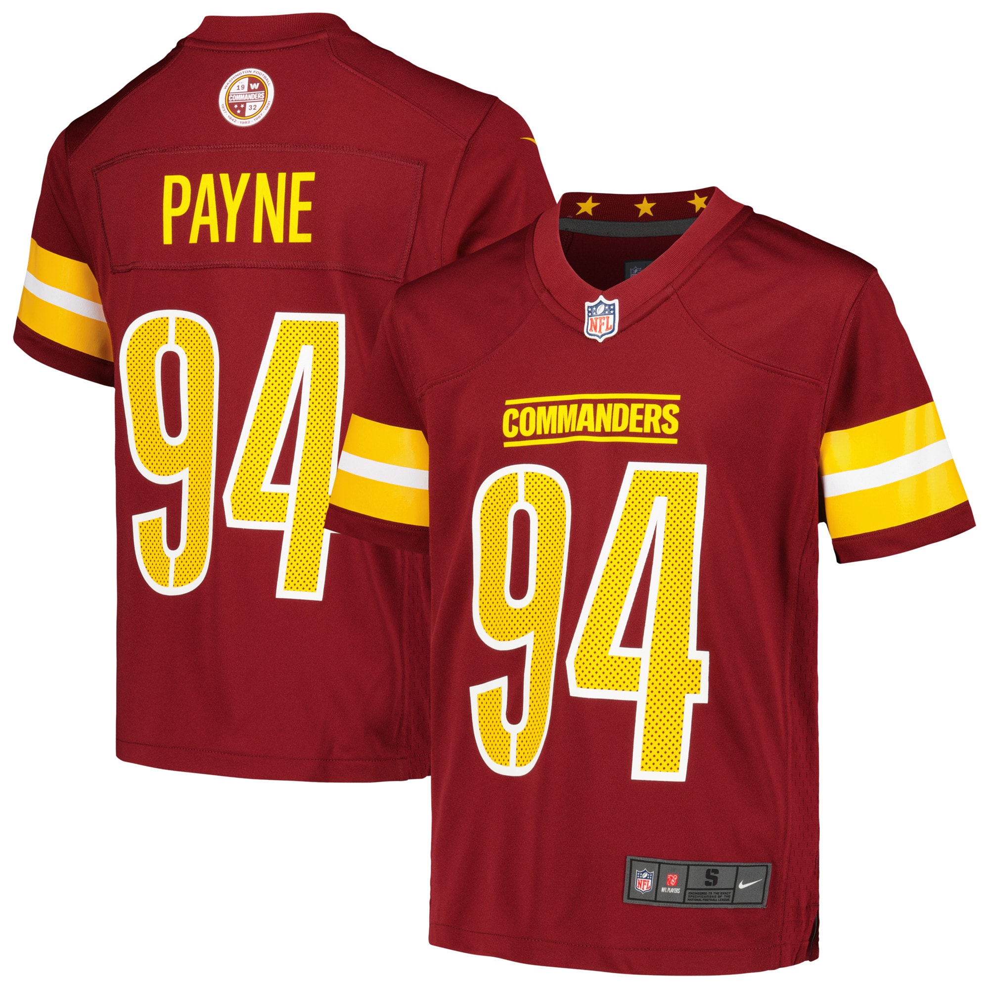 Youth Washington Commanders Daron Payne Burgundy Game Jersey Js4193
