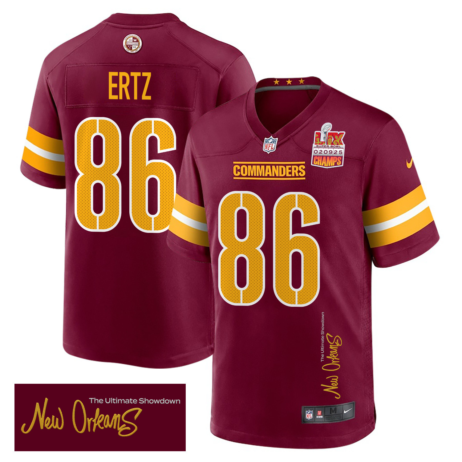 Zach Ertz 86 Washington Commanders Super Bowl Lix Champions Patch 'new Orleans - The Ultimate Showdown' Embroidered Game Men Jersey - Burgundy Js8517