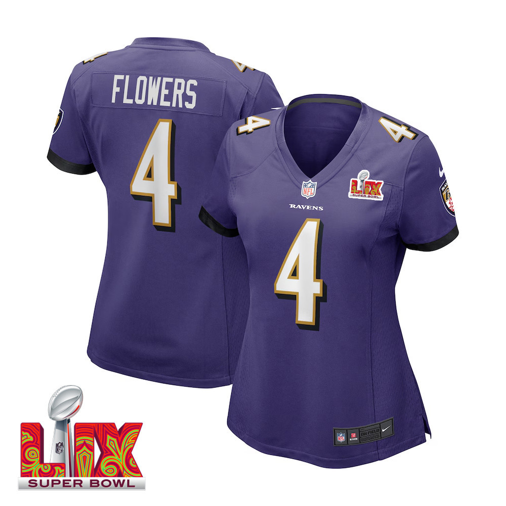 Zay Flowers #4 Baltimore Ravens Super Bowl Lix Women's Jersey - Purple Js1508